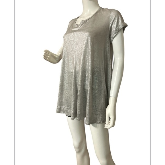 Bordeaux from Anthropologie metallic silver short sleeve swing tee US size S - Picture 4 of 9